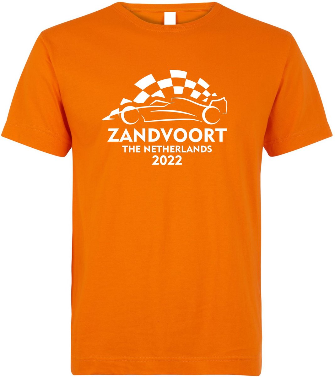T-shirt kinderen Zandvoort 2022 met raceauto | Max Verstappen / Red Bull Racing / Formule 1 fan | Grand Prix Circuit Zandvoort | kleding shirt | Oranje | maat 104